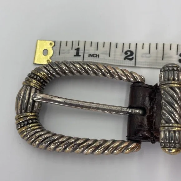 Fossil 90s Western Belt Brown Croc Leather Embossed  2-Tone Buckle Size Small - Picture 11 of 14